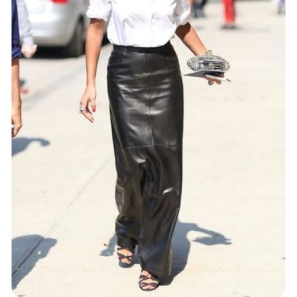 Margaret Godfrey Black Leather Maxi Long Skirt 12